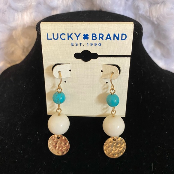Lucky Brand Jewelry - Lucky Brand Turquoise & Hammered Gold Bead Dangle Pierced Earrings
